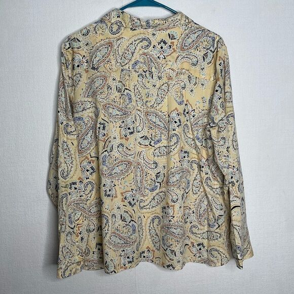 J Jill Popover Top Womens LP Yellow Paisley 1/4 Button Collared Shirt Career - Picture 6 of 8